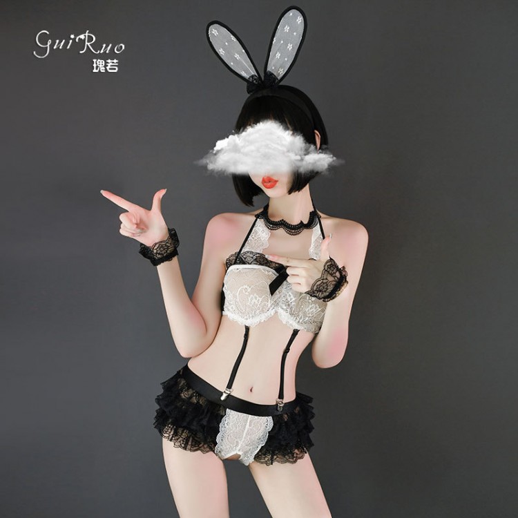 Guiruo Fun Lingerie Female Role Play Rabbit Girl Lace Perspective Sexy Open Range Uniform Set 218