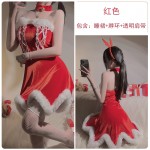 Guiruo Princess Style Christmas Uniforms Sexy Open Back Skirt Plush Spliced Lace up Cape Velvet Fun Set 2518