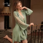 Guiruo brand pajamas, satin suspender pajamas, long sleeved tie up pajamas, bathrobes, women's home clothing sets, 780 for distribution