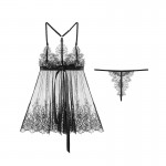 Guiruo Sexy Deep V Suspended Sleeping Dress Lace Perspective Sweet Bow Tie Sleepwear Women's Home Furnishing Set Issued on behalf of 220