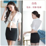 Guiruo Brand Fun Lingerie Women's Perspective Cardigan Uniforms Sexy Short Skirt Secretary Set 088