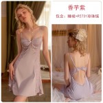 Guiruo Sexy Backless Solid Sweet Sleeping Dress with Chest Cushion Suspender Dress Outer Robe Comfortable Homewear Set P2731