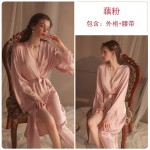 Guiruo Sexy Pajamas Women's Autumn and Winter Charm Temptation Satin Casual Comfortable Lace up Long Outrobe Set 19960