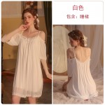 Guiruo brand sexy suspender nightgown robe perspective women's summer lace backless comfortable home set 2373