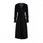 Guiruo brand sexy velvet solid color pleated cuffs deep V long dress women's casual outerwear home suit J2855