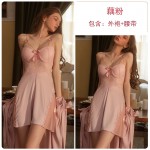 Guiruo Sexy Pajamas Solid Color Backless Temptation Chest Cushion Steel Ring Suspender Sleeping Dress Outer Robe Comfortable Home Set 2044