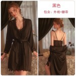 Guiruo Brand Sexy Lace Sweet Nightwear Open Back Suspended Pajama Dress Lace up Outer Robe Women's Home Furnishing Set 1574