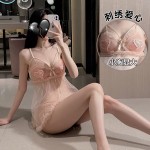 Guiruo Fun Lingerie Sexy Embroidery Love Perspective Temptation Sleepwear Open Back Suspended Dress Home Suit Set 1463