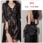 Guiruo Lace Perspective Temptation Pajamas Women's Lace Up Long Large Hanging Pajama Dresses Nightgown Homewear Set 311