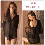 Guiruo Fun Lingerie Women's Sexy Chiffon Perspective Seduction Loose Boyfriend Style Shirt Uniform Seduction Set 202