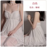 Guiruo Spring/Summer New Deep V Suspended Dress Sweet Chest Pad Pajama Lace up Pajama Bathrobe Home Suit Set 1256