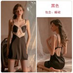 Guiruo brand backless suspender pajamas for women with sexy hollow out seductive lace up long sleeved outerwear home clothing set 1487