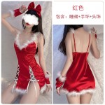 Guiruo Fun Lingerie Sexy Hollow out Lacing Christmas Velvet Role Playing Sling Sleeping Dress Uniform Set 1624