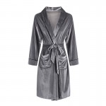 Guiruo Velvet Sexy Lapel Solid Color Waist Tie up Bathrobe Can Be Outworn Outer Robe Women's Home Fur Set P2819