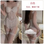 Guiruo Fun Underwear Sexy Transparent Mesh Chest Cushion Steel Ring Gathering Fluffy Skirt hem Pure Desire Sling Sleeping Dress Set 2655