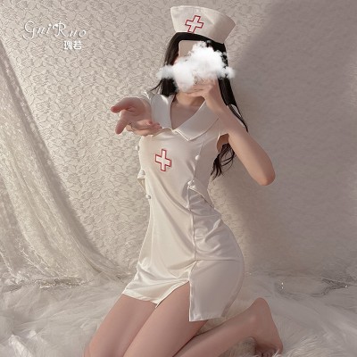 Guiruo Fun Lingerie Sexy Small Breast Nurse Uniform Split Slim Fit Role Playing Professional Women's Set 1691