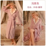 Guiruo Brand's New Flannel Long Nightgown Lace up Bathrobe Women's Thick Warm Home Suit Set J2873