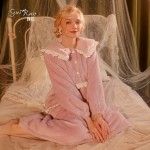 Guiruo Brand Flannel Doll Neck, Lace Splice, Pleated, Can be Outworn Nightwear, Women's Home Suit Set W2944