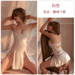 Guiruo Brand's New Steel Ring Gathering Pajamas Sexy Split Satin Lace Hanging Dress Home Suit Set 1007