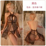 Guiruo Brand Fun Underwear Sexy Mesh Perspective Hot Pure Desire Open Back Lace Sleeping Dress Uniform Set 537