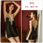 Guiruo Sexy Spring/Summer Lace Embroidery Deep V Open Back Split Temptation Sling Sleeping Dress Outer Robe Home Suit Set 272