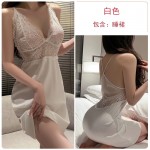 Guiruo New Sexy Pajamas Women's Ice Silk Backless Lace Perspective Suspended Sleepwear Women's Home Furnishing Set 19389