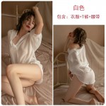 Guiruo Brand European and American Spring and Summer Sexy Deep V Chiffon Perspective Temptation Sleepwear Lace up Shirt Home Suit Set 243