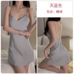 Guiruo Sexy Deep V Cross Back Slim Fit Satin Light Luxury Suspended Sleeping Dress Outer Robe Women's Home Suit Set 1320