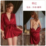 Guiruo Brand's New Sexy Lace Backless Sexy Nightwear Solid Lace Up Robe Women's Homewear Set 1923