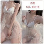 Guiruo Fun Lingerie Sexy Low Breast Dew Breast Inducing Mesh Fluffy Skirt Hot Backless Home Suit Set 1563