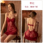 Qiruo Autumn and Winter Fun Lingerie Lace Pajamas Women's Backless Temptation Sweet Steel Ring Pajamas Home Suit Set 1165