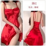 Guiruo Sexy Slim Sleepwear Solid Color Slim Fit Small Chest Large Open Back Suspended Sleepwear for Women Home Furnishing Set 1308