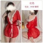 Guiruo Fun Sleepwear Lace Christmas Dress Comfortable Outer Robe Deep V Lace Mesh Charm Uniform Set 199028