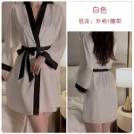 Guiruo Sexy Ancient Style Swinging Neck Ice Silk Pajamas Simple Color Matching Hanging Pajama Dress Outer Robe Women's Home Furnishing Set 3782