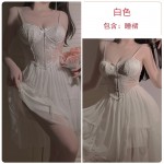 Guiruo Sexy Backless Perspective Lace and Chest Cushion Low Breast Temptation Mesh Sleeping Dress Outer Robe Home Set J3302