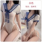 Guiruo Fun Lingerie Sexy Perspective Attractive Snap Open Student Dress Lace Up One Piece Uniform Set 1404