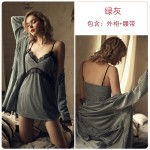 Guiruo Brand Velvet Sexy Deep V Lace Suspended Nightgown Long Sleeve Private Lace Up Nightgown Home Suit Set 622