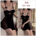 Guiruo Sexy Open Back Low Chest Gathered with Chest Pads Lace Perspective Velvet Sleeping Skirt Outer Robe Home Suit Set 2953