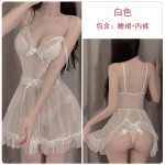 Guiruo Fun Lingerie Sweet and Sexy Mesh Perspective Attractive Sling Sleeping Dress Women's No Take Off Home Suit Set 2064