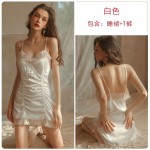 Guiruo Brand Sexy Lace Temptation Backless Slim Sleepwear Pleated Split Suspended Dress Mesh Red Homewear 902