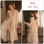 Guiruo Summer Brand Sexy Attraction Perspective Charm Lace up Palace Style Robe Solid Color Women's Home Set 2157