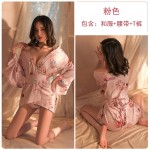 Guiruo Fun Lingerie Sexy Deep V Low cut Temptation Print Kimono Lace up Slim Uniform Set Issued on behalf of 1597