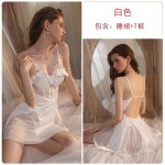 Rose Like Autumn and Winter Sexy Perspectives Temptation Private Room Pajamas Solid Color Hanging Sleeping Dress Outer Robe Women's Home Furnishing Set 2072