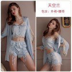 Guiruo Spring/Summer New Suspender Top Fold Drawstring Slim Shorts Lace up Outer Robe Women's Home Furnishing Set 1481