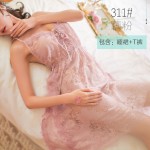 Guiruo high-end European and American large size seductive sexy lingerie with side slit lace suspender pajamas for women's transparent and fun pajamas