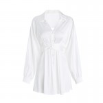 Guiruo Brand French Sexy Satin Lapel Waist Lace up Open Front Shirt Pajama Home Suit Set P3049