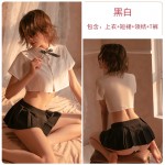 Guiruo Fun Lingerie Sexy Short Pleated Skirt Open Waist Pure Student Costume Role Playing Uniform Set 389