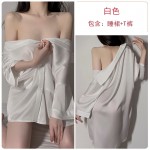 Guiruo Sexy V-neck Open Button Perspective Seduction Nightwear Long Sleeve Boyfriend Shirt Short Skirt Home Set 1238