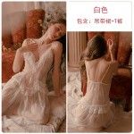 Guiruo brand palace style long pajamas women's sexy perspective seductive pajamas outer robe two piece home clothing set