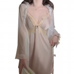 Guiruo Pure Desire Sweet Lace Satin Sexy Lace Split and Chest Cushion Sleeping Dress Outer Robe Home Suit Set 2726